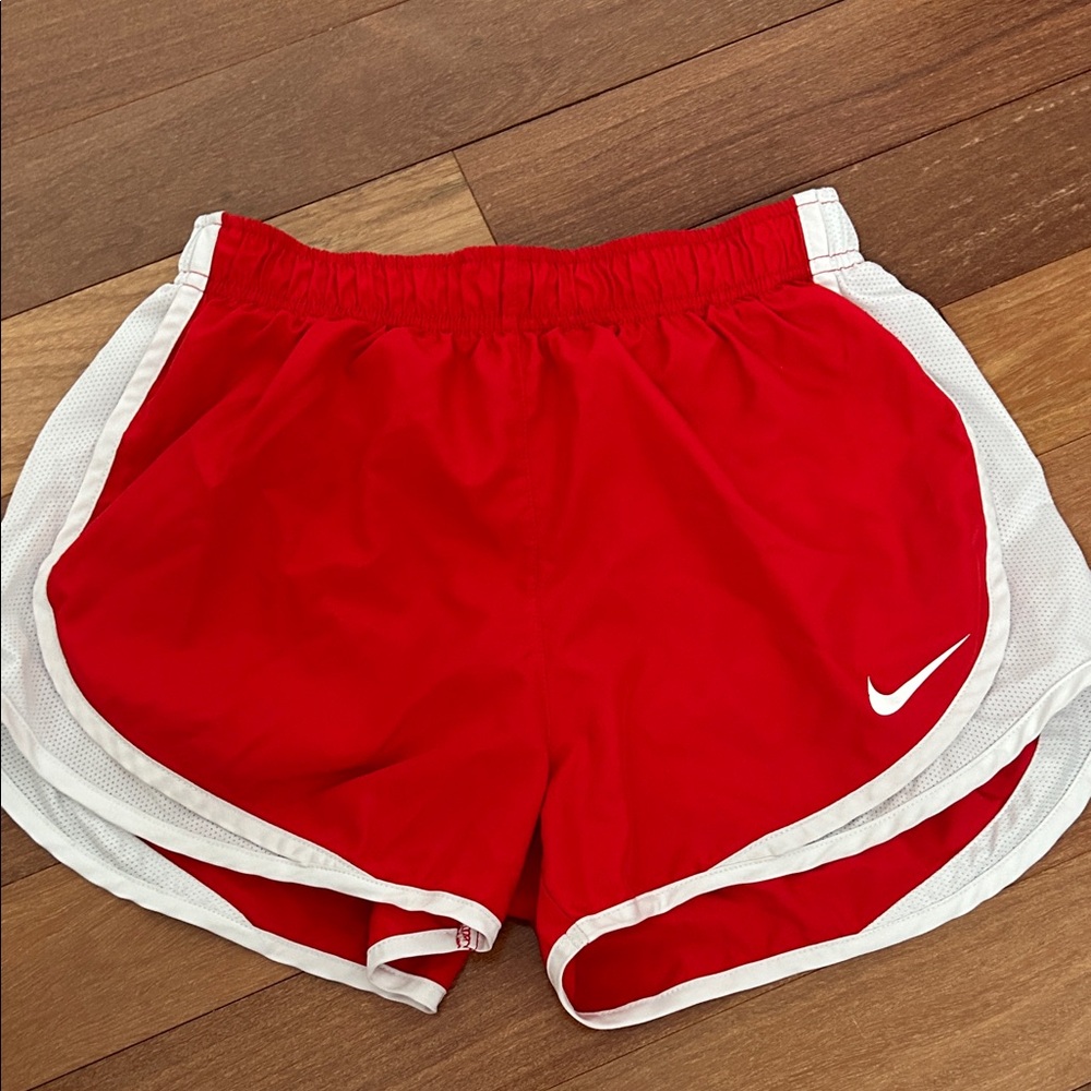 Nike Women's Vibrant Red and White Athletic Shorts